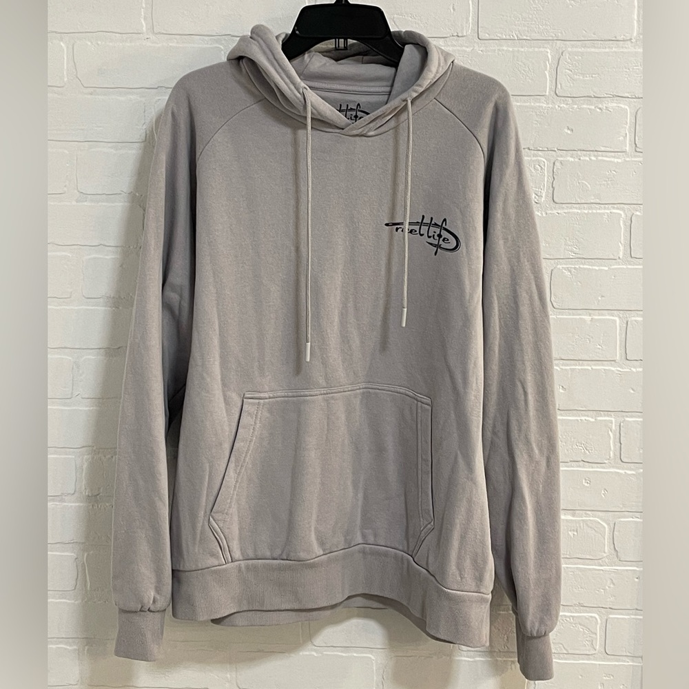 Men’s Reel Life light grey hoodie, size L.